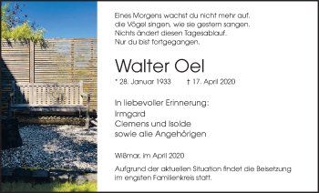 Traueranzeige von Walter Oel von Giessener Allgemeine, Alsfelder Allgemeine