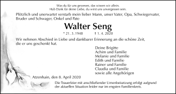Traueranzeige von Walter Seng von Alsfelder Allgemeine