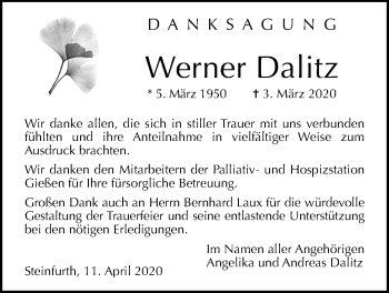 Traueranzeige von Werner Dalitz von Wetterauer Zeitung