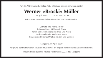 Traueranzeige von Werner Müller von Giessener Allgemeine, Alsfelder Allgemeine