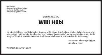 Traueranzeige von Willi Hübl von Wetterauer Zeitung