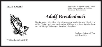 Traueranzeige von Adolf Breidenbach von Wetterauer Zeitung