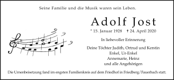 Traueranzeige von Adolf Jost von Wetterauer Zeitung