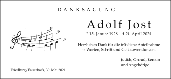 Traueranzeige von Adolf Jost von Wetterauer Zeitung