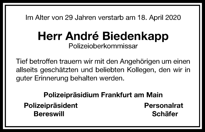  Traueranzeige für Andre Biedenkapp vom 02.05.2020 aus Giessener Allgemeine, Alsfelder Allgemeine