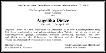 Traueranzeige von Angelika Dietze von Wetterauer Zeitung