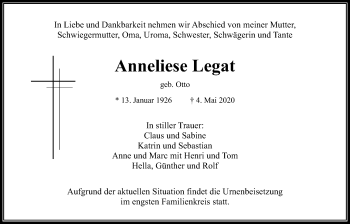 Traueranzeige von Anneliese Legat von Wetterauer Zeitung