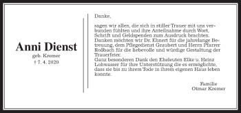 Traueranzeige von Anni Dienst von Wetterauer Zeitung