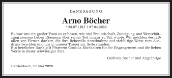 Traueranzeige von Arno Böcher von Giessener Allgemeine, Alsfelder Allgemeine