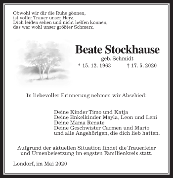 Traueranzeige von Beate Stockhause von Rabenauer Zeitung