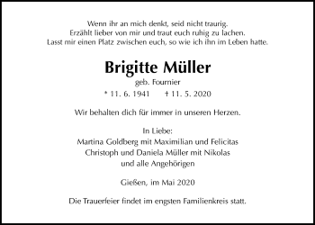 Traueranzeige von Brigitte Müller von Giessener Allgemeine, Alsfelder Allgemeine