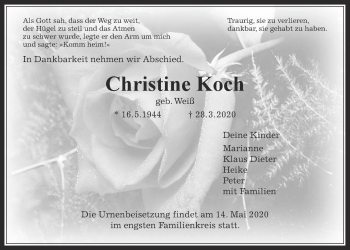 Traueranzeige von Christine Koch von Licher Wochenblatt