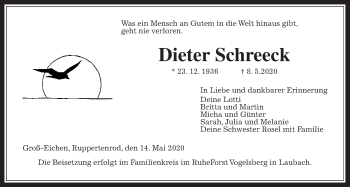 Traueranzeige von Dieter Schreeck von Alsfelder Allgemeine, Mücker Stimme