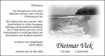 Traueranzeige von Dietmar Vick von Licher Wochenblatt