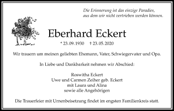 Traueranzeige von Eberhard Eckert von Bad Vilbel/Karben