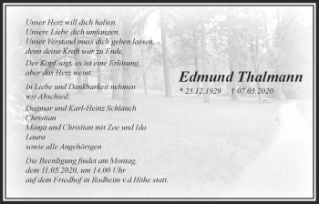 Traueranzeige von Edmund Thalmann von Wetterauer Zeitung