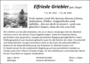 Traueranzeige von Elfriede Griebler von Bad Vilbel/Karben