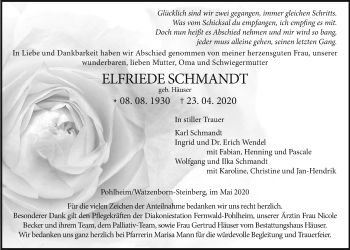 Traueranzeige von Elfriede Schmandt von Pohlheimer Nachrichten, Giessener Allgemeine, Alsfelder Allgemeine