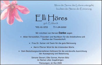 Traueranzeige von Elli Höres von Alsfelder Allgemeine, Mücker Stimme