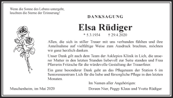 Traueranzeige von Elsa Rüdiger von Licher Wochenblatt