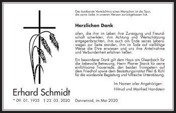 Traueranzeige von Erhard Schmidt von Alsfelder Allgemeine