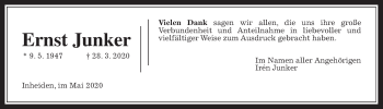 Traueranzeige von Ernst Junker von Licher Wochenblatt