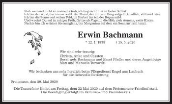 Traueranzeige von Erwin Bachmann von Giessener Allgemeine, Alsfelder Allgemeine