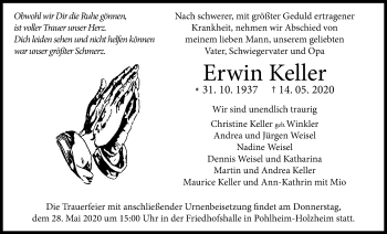 Traueranzeige von Erwin Keller von Giessener Allgemeine, Alsfelder Allgemeine