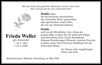 Traueranzeige von Frieda Weller von Giessener Allgemeine, Alsfelder Allgemeine