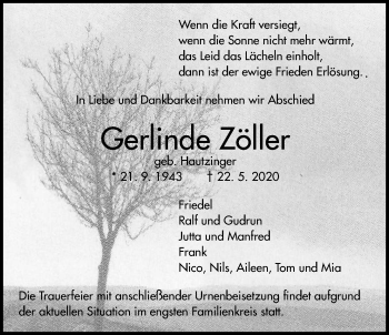 Traueranzeige von Gerlinde Zöller von Giessener Allgemeine, Alsfelder Allgemeine