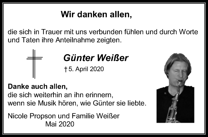  Traueranzeige für Günter Weißer vom 06.05.2020 aus Laubacher Anzeiger