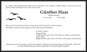 Traueranzeige von Günther Haas von Giessener Allgemeine, Alsfelder Allgemeine