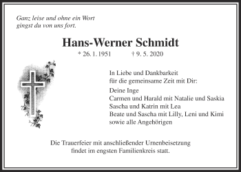 Traueranzeige von Hans-Werner Schmidt von Licher Wochenblatt