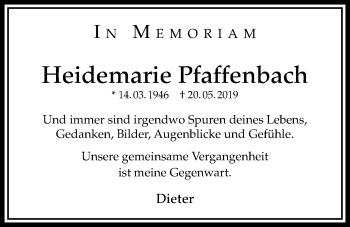 Traueranzeige von Heidemarie Pfaffenbach von Bad Vilbel/Karben