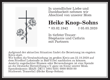Traueranzeige von Heike Knop-Sohns von Wetterauer Zeitung