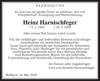 Traueranzeige von Heinz Harnischfeger von Wetterauer Zeitung