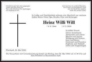 Traueranzeige von Heinz Willi Will von Wetterauer Zeitung