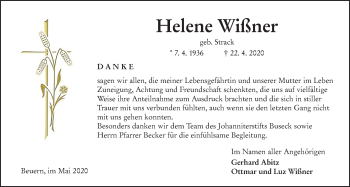 Traueranzeige von Helene Wißner von Giessener Allgemeine, Alsfelder Allgemeine