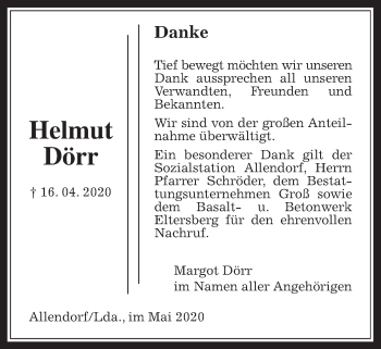 Traueranzeige von Helmut Dörr von Giessener Allgemeine, Alsfelder Allgemeine