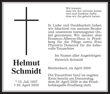 Traueranzeige von Helmut Schmidt von Wetterauer Zeitung