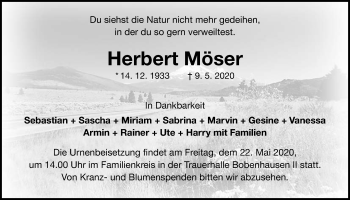 Traueranzeige von Herbert Möser von Alsfelder Allgemeine
