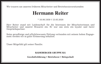 Traueranzeige von Hermann Reiter von Giessener Allgemeine, Alsfelder Allgemeine