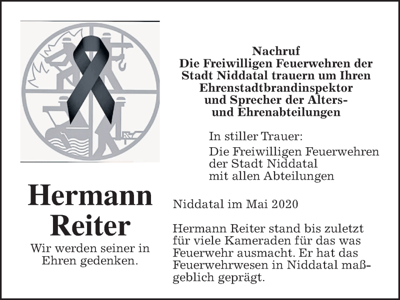  Traueranzeige für Hermann Reiter vom 18.05.2020 aus Wetterauer Zeitung