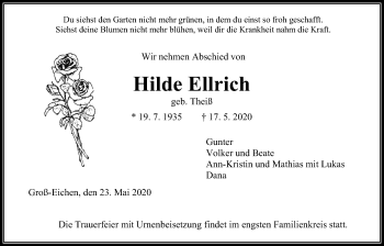 Traueranzeige von Hilde Ellrich von Alsfelder Allgemeine