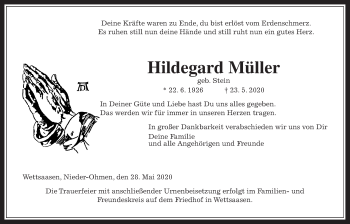 Traueranzeige von Hildegard Müller von Mücker Stimme