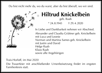 Traueranzeige von Hiltrud Knickelbein von Licher Wochenblatt