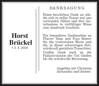 Traueranzeige von Horst Brückel von Giessener Allgemeine, Alsfelder Allgemeine