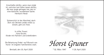 Traueranzeige von Horst Gruner von Wetterauer Zeitung