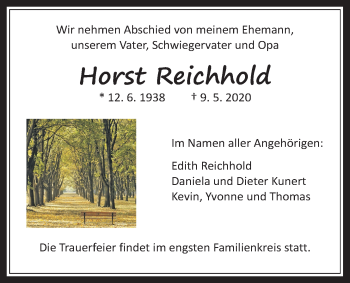 Traueranzeige von Horst Reichhold von Wetterauer Zeitung