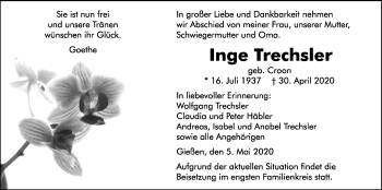 Traueranzeige von Inge Trechsler von Giessener Allgemeine, Alsfelder Allgemeine